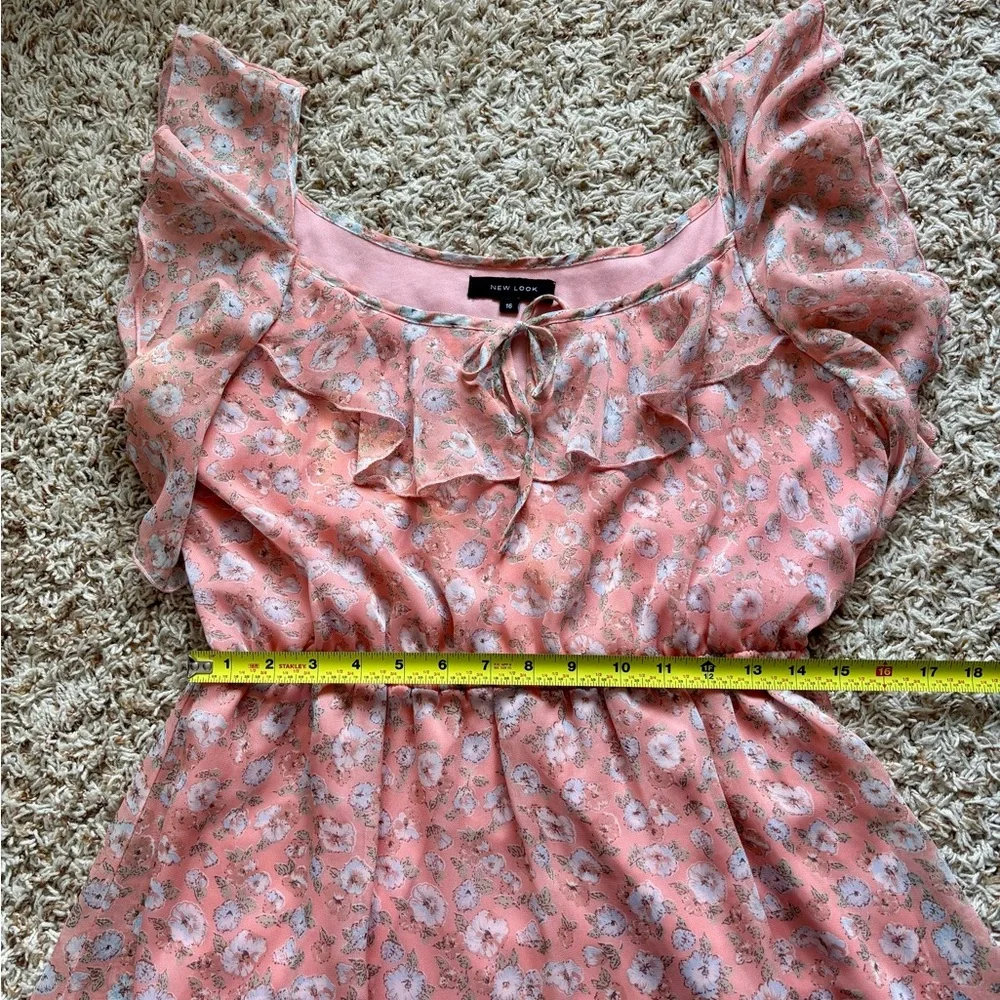 New Look Peach Floral Dress Size 16 Ruffles - Picture 10 of 12